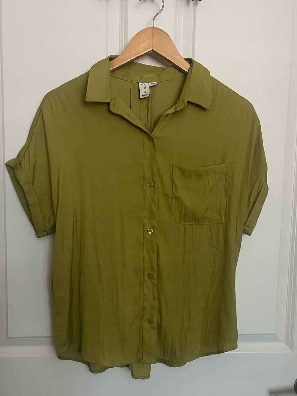 Joie Green Button-Front Short Sleeve Top